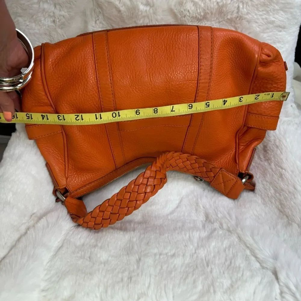 Cole Haan Pebbled Leather Zip Braided Strap Shoulder Hobo Bag Handbag Orange - Picture 10 of 14